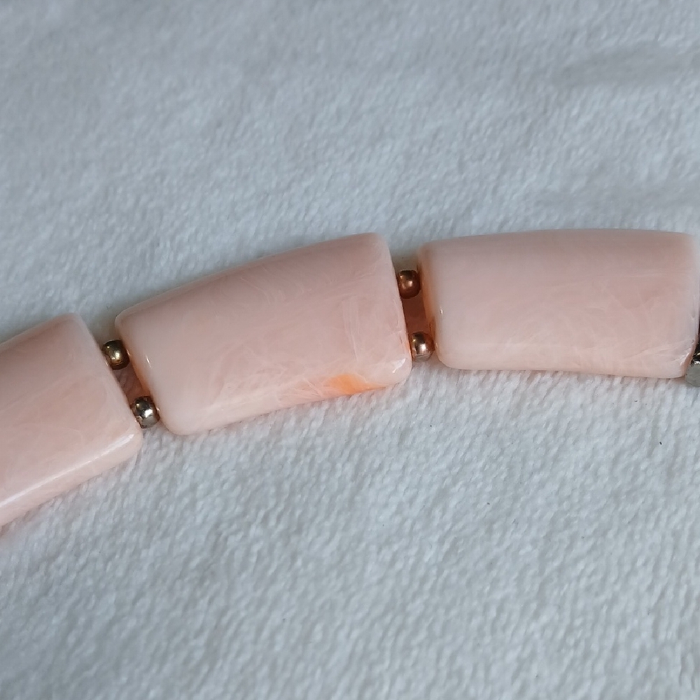 Pale Pink Tile Choker Necklace with Rectangular Links - Picture 3 of 8